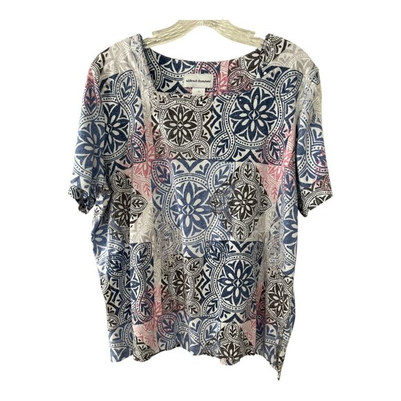 Alfred Dunner Women’s XL Top – Multicolor Tile Print Short Sleeve Shirt - Picture 1 of 5